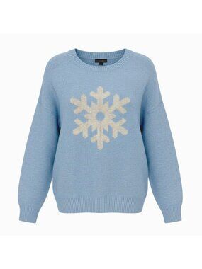 Vince Camuto Women's M Blue Snowflake Holiday Sweater Soft Knit Cozy Lightweight